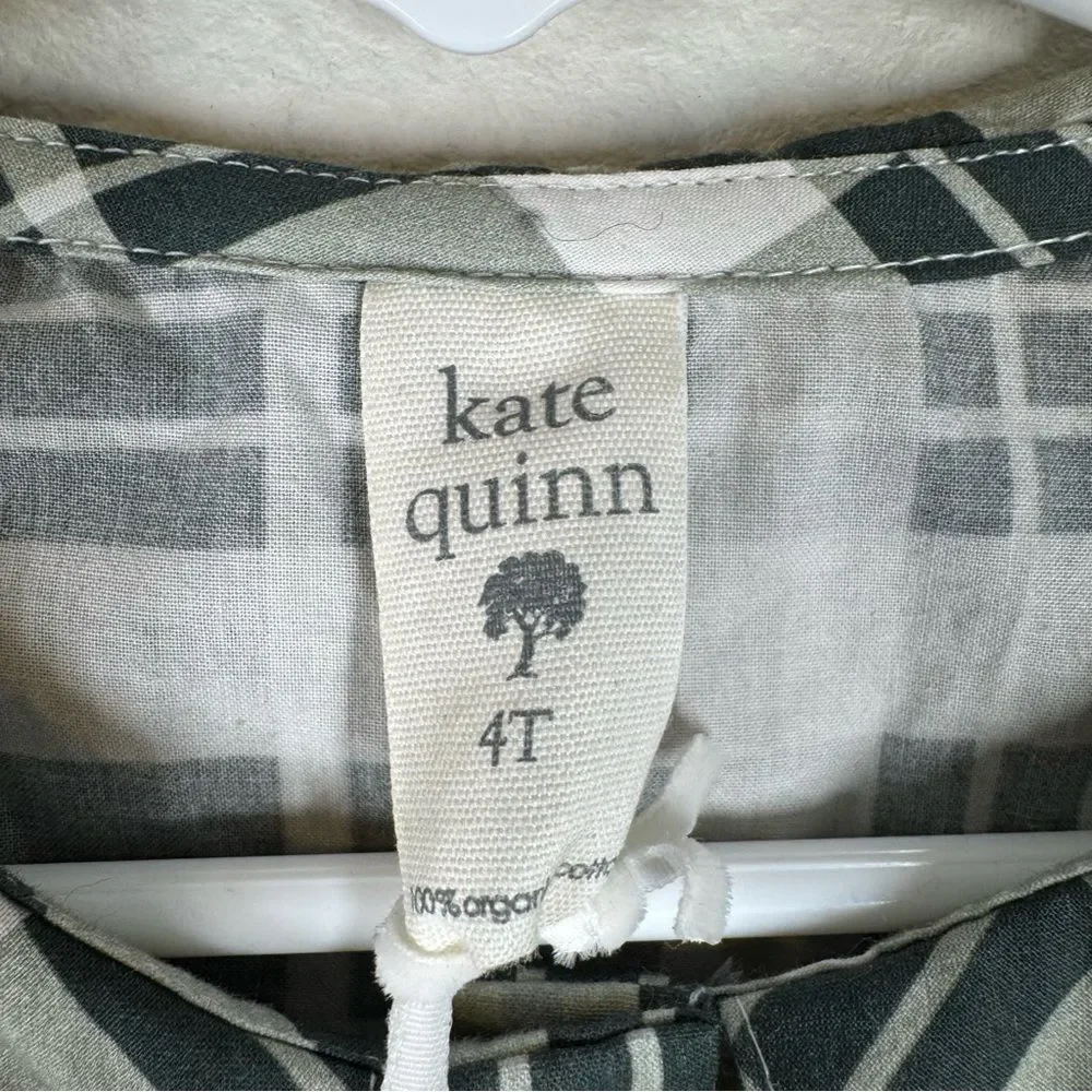 NEW Kate Quinn Organics Girl Plaid Long Sleeve Dress Green Peasant Size 4T